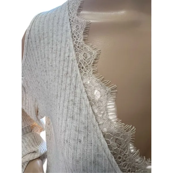 Blu Pepper Beige Deep V Wrap Slouchy Sweater And Exposed Shoulders - Image 2