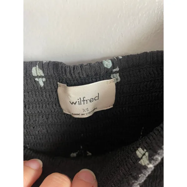 Wilfred Aritzia Black Floral Smocked Cottagecore Crop Top Bardot Women's XS‎ - Image 2