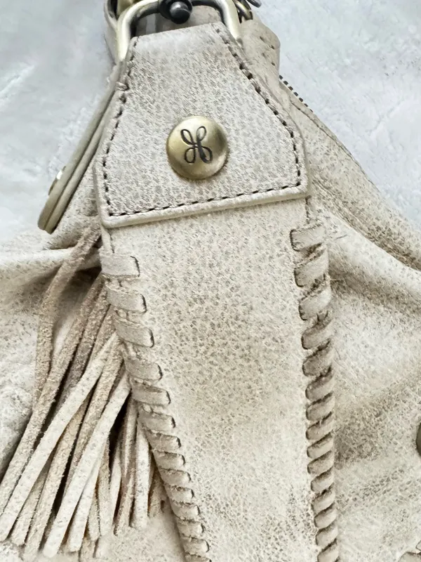 HOBO Cream Leather Tote with Whipstitch Strap and Tassel - Image 6