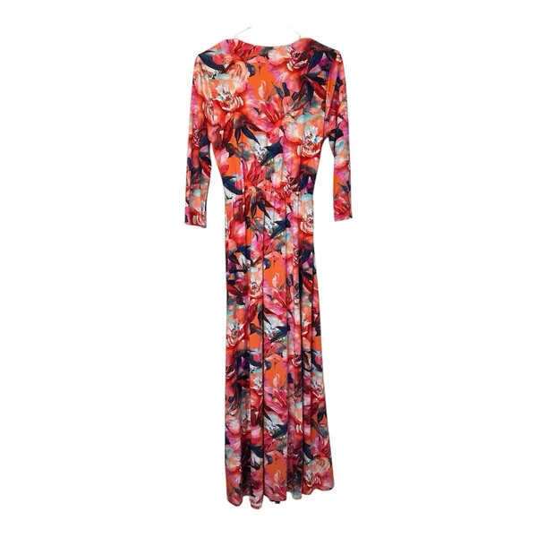 Soft‎ Surroundings Size-S Le Jardin Faux Wrap Maxi Dress Crimson Floral Print - Image 5
