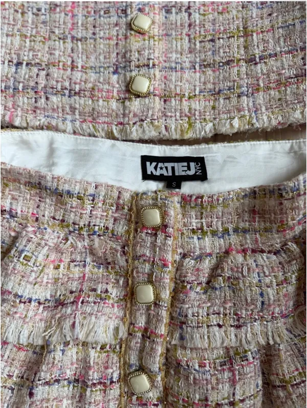 Katie J NYC Tiered Tweed Top and Mini Skirt - Pink Multi - Image 4