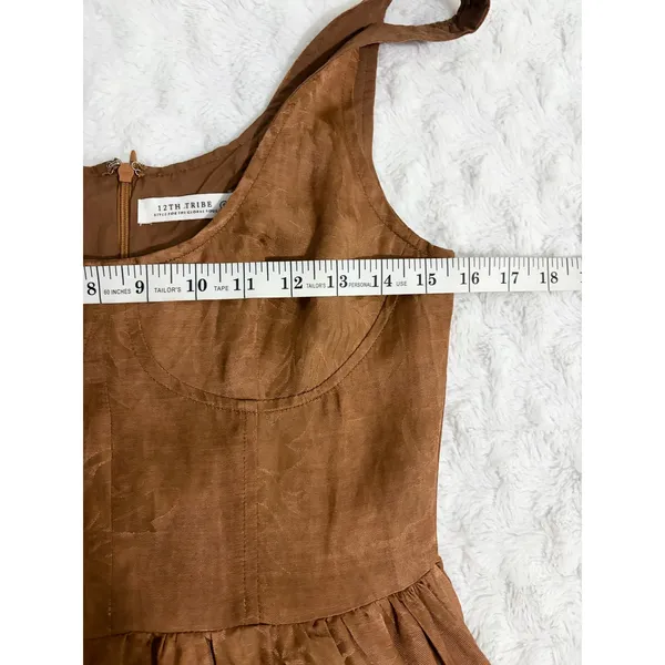 NEW 12th Tribe Brown Kit Mocha Floral Boho Satin Sleeveless Micro Mini Dress S - Image 9