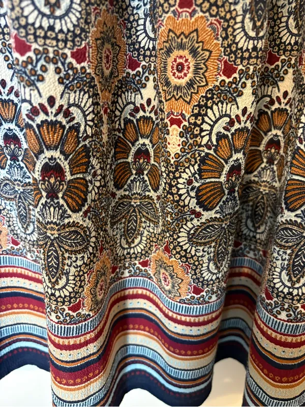 entro Brown Paisley Long-Sleeve Swing Dress with Striped Hem - Image 6