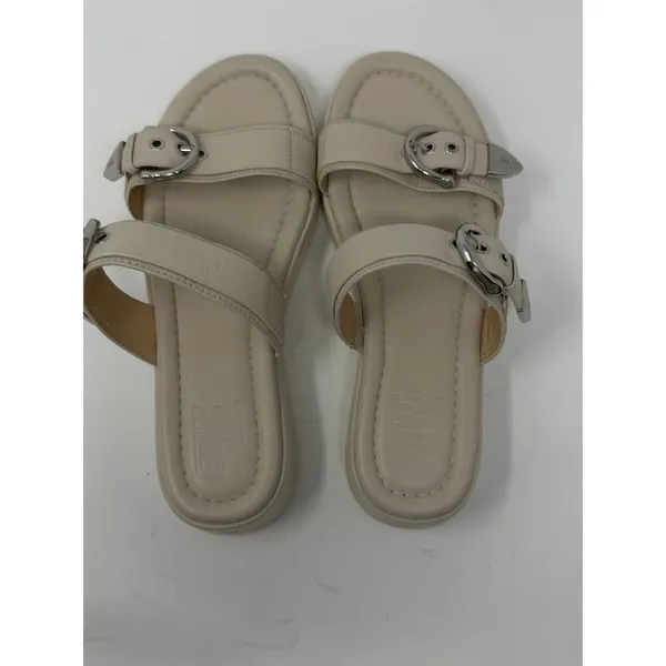 Frye Western Double Buckle Platform Slide Sandal Beige Leather Women Size 8 - Image 5