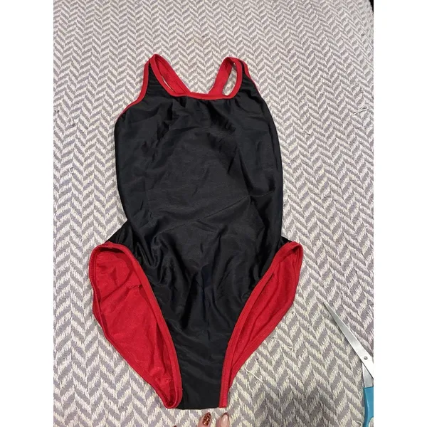 Vintage 90s Dolfin Red One Piece Retro Competition Swimsuit USA See Pics - Image 7