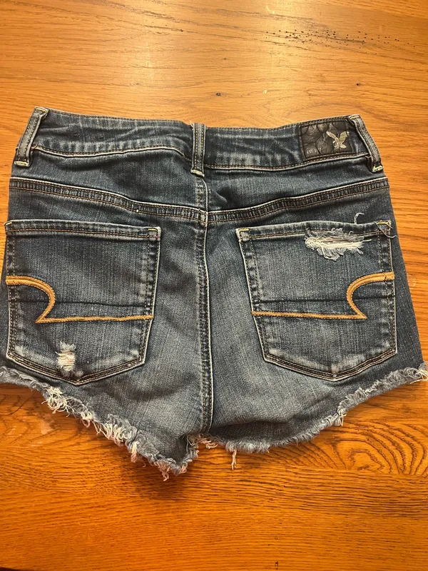 American Eagle Outfitters Distressed Lace-Trim Denim Shorts - Blue - Image 3