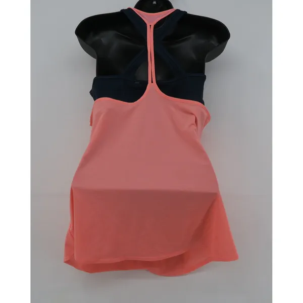 Athleta Womens Medium 2-in-1 Tank Top with Built-in Sports Bra Coral‎ Navy Blue - Image 3