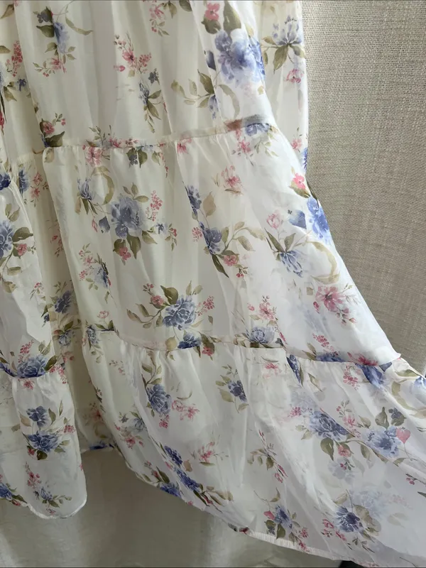 Floral Chiffon Flounce Sleeve Shirred Midi Dress Medium - Image 10