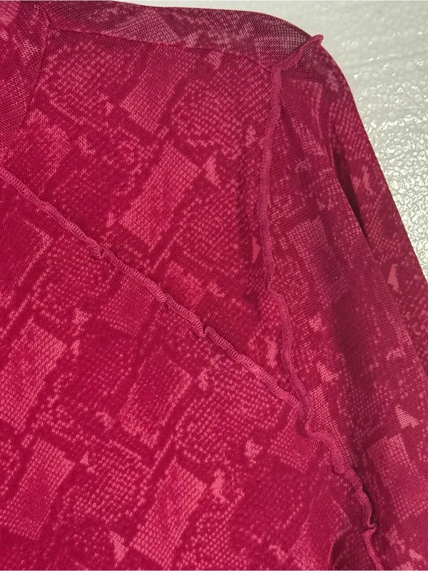 LOGO by Lori Goldstein Shirt M Pink Snakeskin Print Long Sleeve Sheer Textured - Image 3