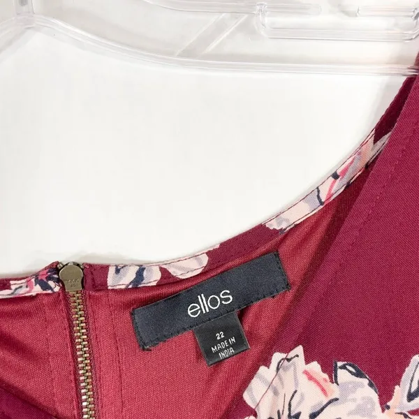 Ellos Plus Size‎ 22 Dress Shift Maroon Floral Shift Mini Lined Back Zip 1514 - Image 7