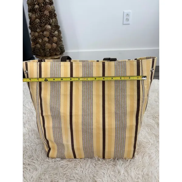 Restoration hardwareStriped Canvas Tote Bag Large Yellow Brown Snap Closure‎ - Image 7