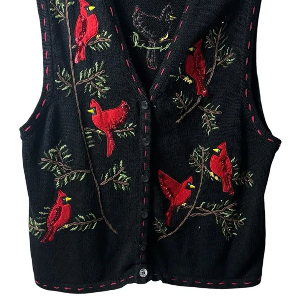 Vintage White Stag Button Up Sweater Vest Cardinals Holiday Cabin Cozy‎ 18W/20W - Image 4