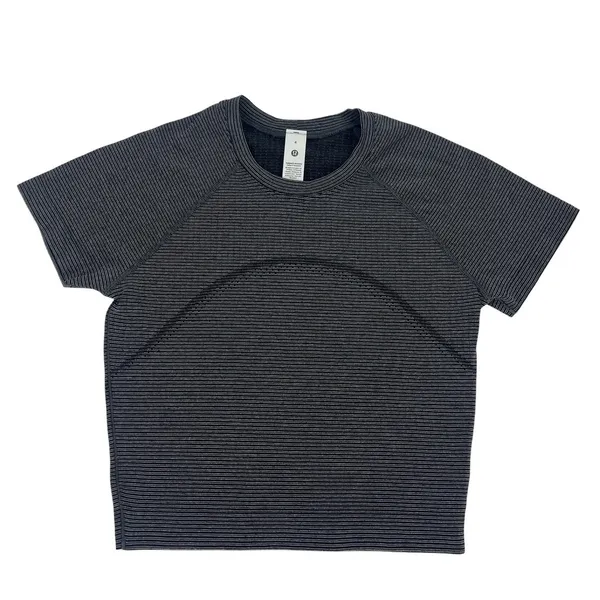 Lululemon Swiftly Tech Cropped Short Sleeve Black White Stripe Size 4‎ - Image 2
