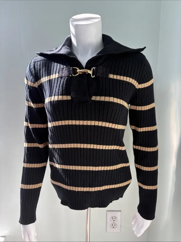 Ralph Lauren Black & Gold Striped Sweater Small - Image 3