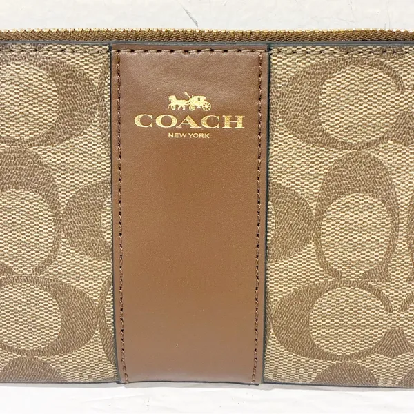 Coach Corner Zip Wristlet In Signature Canvas‎ Gold/Khaki Saddle 2 Wallet - Image 2