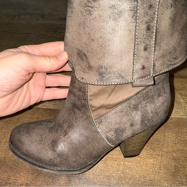 MIA Jeri Putty Taupe Brown Leather Spat Calf Height Boots - Image 8