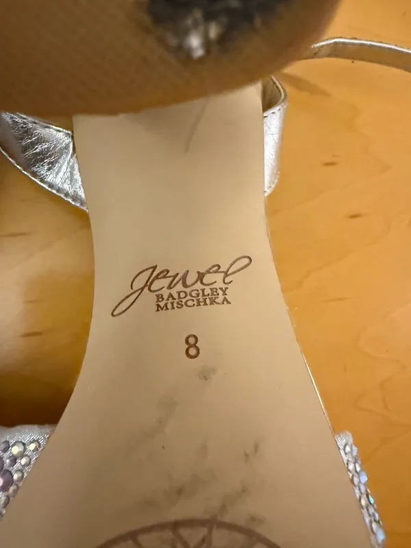 Badgley Mischka Silver Crystal Bow Ankle-Strap Heels - Image 7