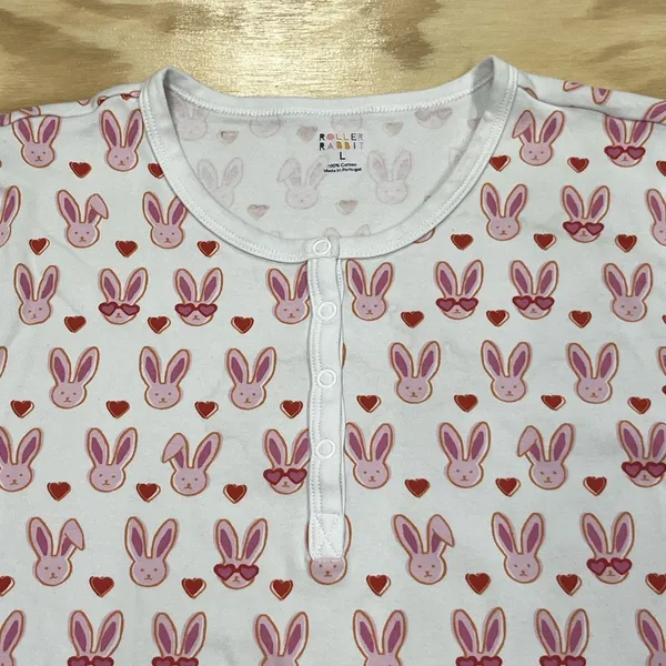 Roller Rabbit Love Bunnies Ladies 2 Piece Pajama PJ Set Pink White Size Large - Image 8