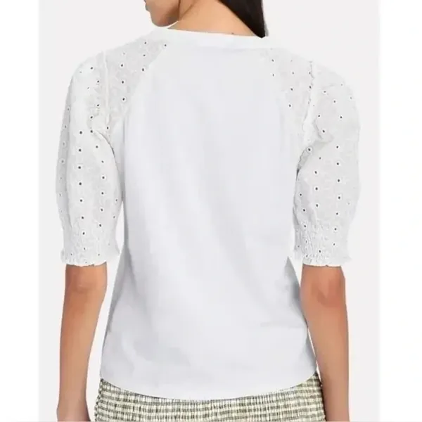 Veronica Beard Marcia White Eyelet Puff Sleeve T-Shirt Size Small - Image 2