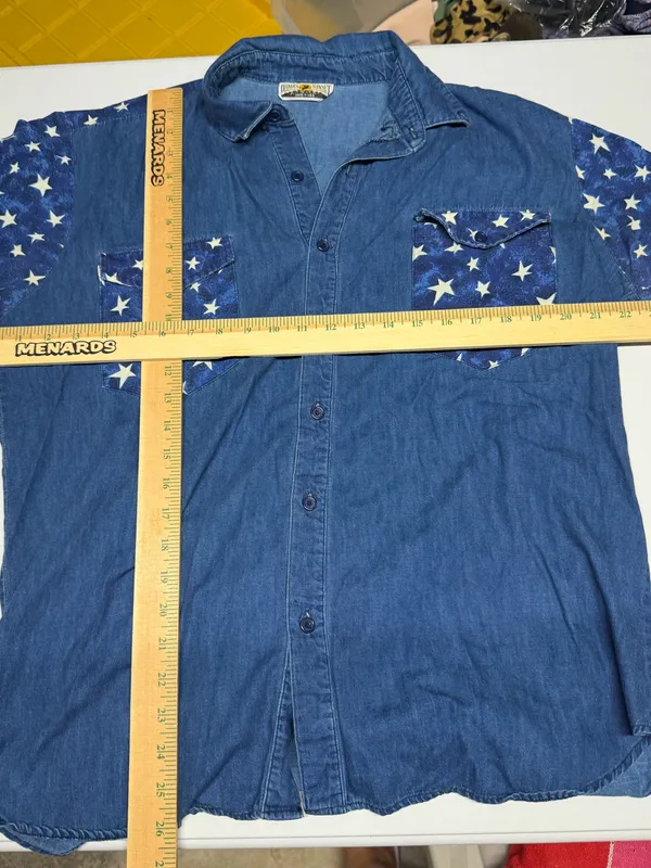 Wrangler Dakota Sunset western denim button-down shirt with patriotic stars size‎ medium - Image 6