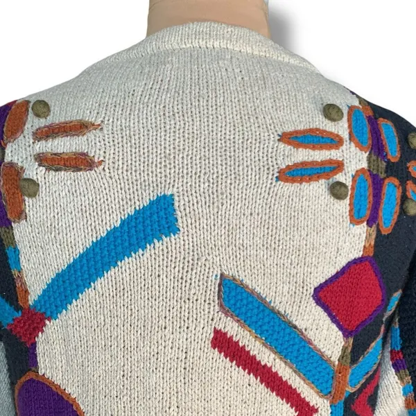 Vintage 90s Abstract Hand Knit Chunky Sweater‎ Bold Graphic Oversized Red Stripe - Image 6