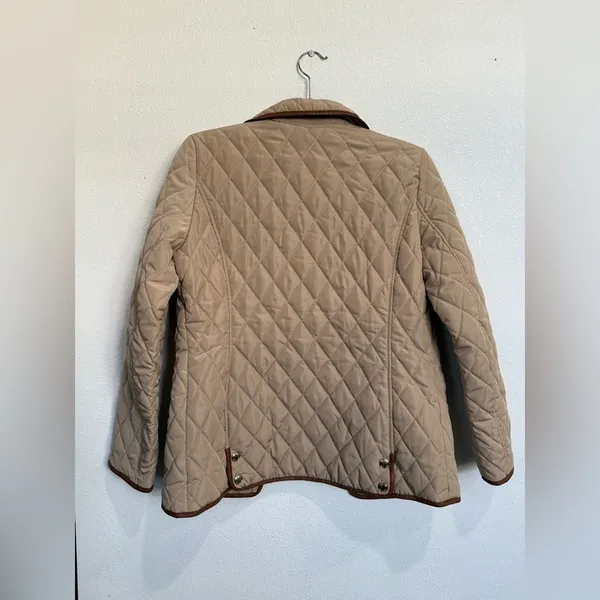 Michael Kors Quilted Jacket Tan Brown Trim Gold Zip Snap Coat Small - Image 3