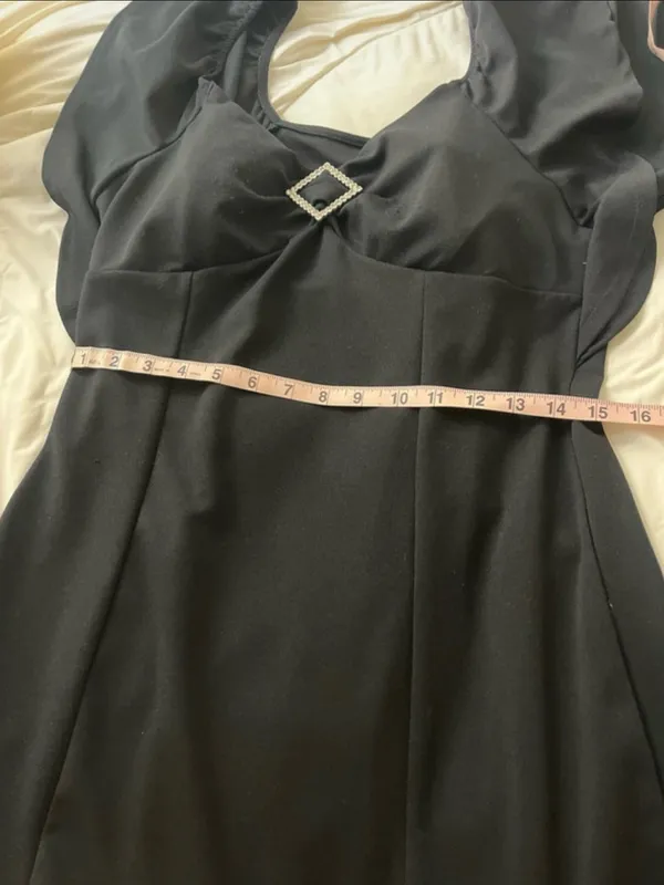 Black ruffle sleeve Mini Dress with Rhinestone Accent - Image 5