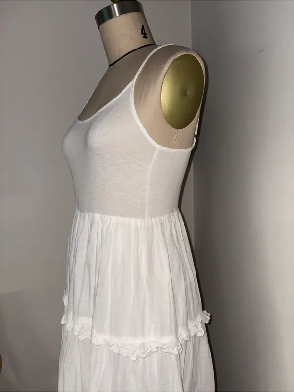 Anthropologie White Tiered Cotton Cottagecore Midi Dress Size Small - Image 7