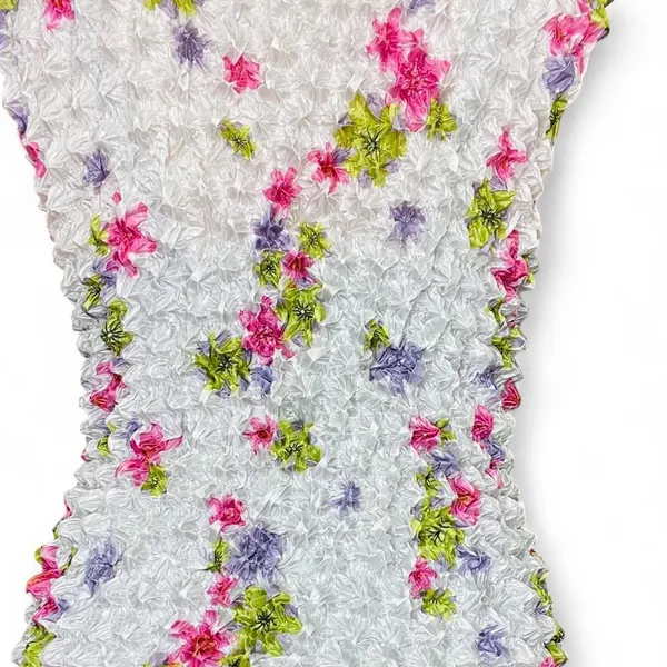 Vintage Y2K White & Pink Floral Scrunched Blouse - Image 6