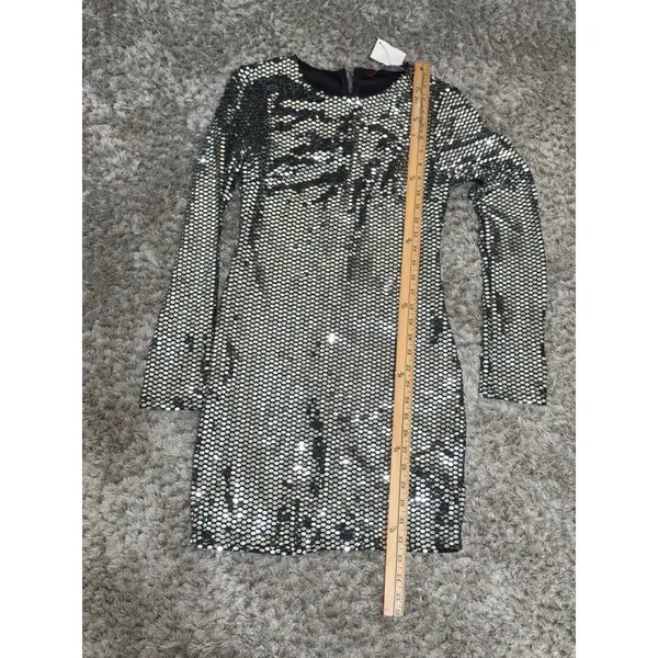 Women’s Silver Sequin Mini Dress Long Sleeve Bodycon Club Cocktail Size M NWT - Image 14
