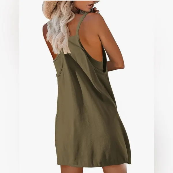 Romper Dress Shorts Women Large Green Adjustable Straps Pockets Summer Lined - Image 2