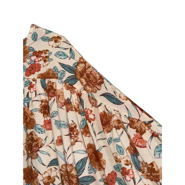 Hayden Los Angeles Floral Tassel Peasant‎ Blouse Rust Teal Boho Oversized Large - Image 7