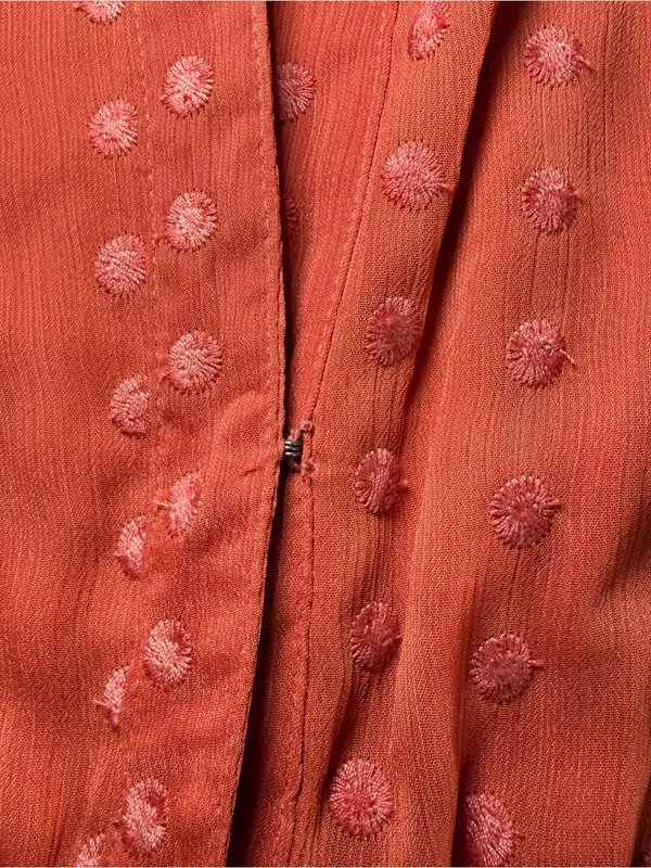 Anthropologie Fall Orange Polka V-Neck Short Sleeve Smocked Waist Short Dress L - Image 5