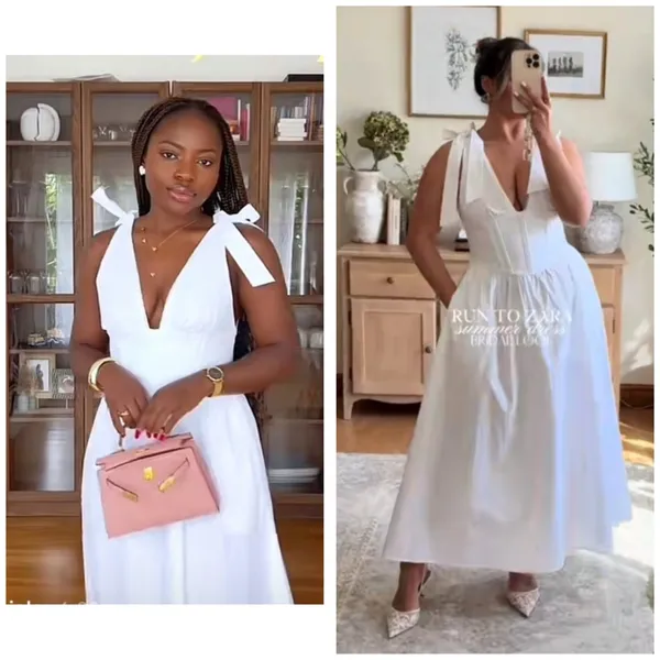 Zara White Poplin Tie Strap Midi Dress Large Milkmaid Corset Drop Waist 0881/334 - Image 16