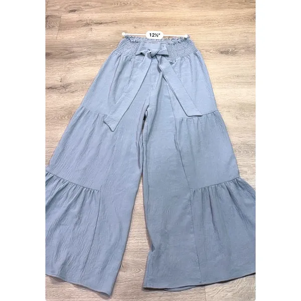 Blooming Jelly Haze Blue Tiered Palazzo Pants L Boho Resort Wide Leg - Image 4
