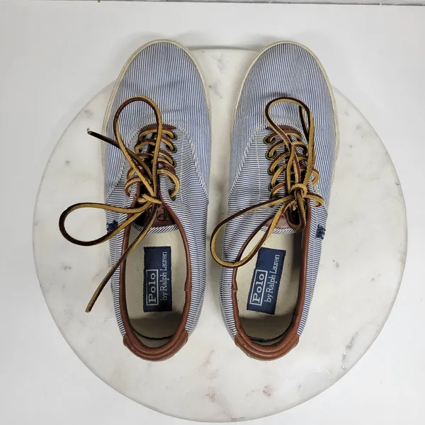 Polo Ralph Lauren Vaughn Boat Shoes Mens 9.5 Blue White Pinstriped Deck Sneakers - Image 15