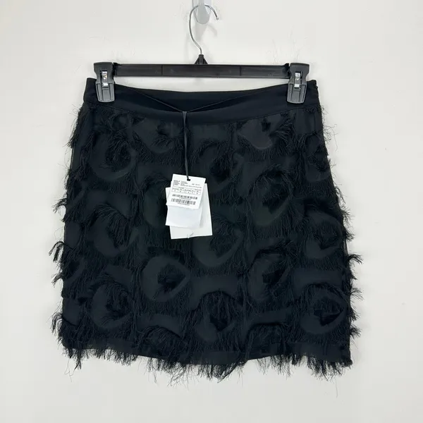 Marella Demien Mini Skirt Black Fringe High Waist Party Straight Pencil US 6 NWT - Image 7