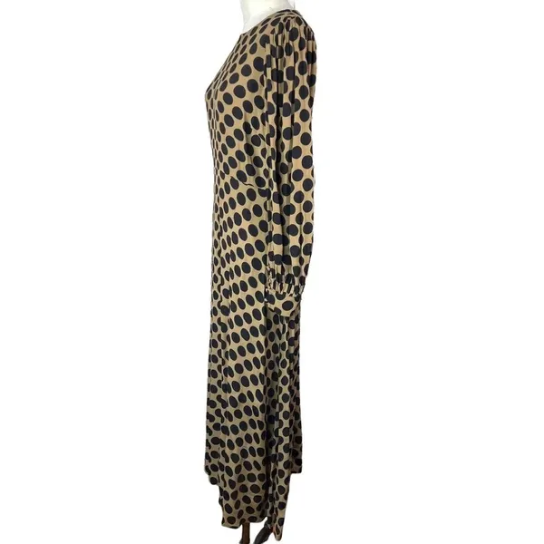 Rachel Pally Polka Dot Puff Sleeve Midi Dress Tan Black‎ Size Medium - Image 5