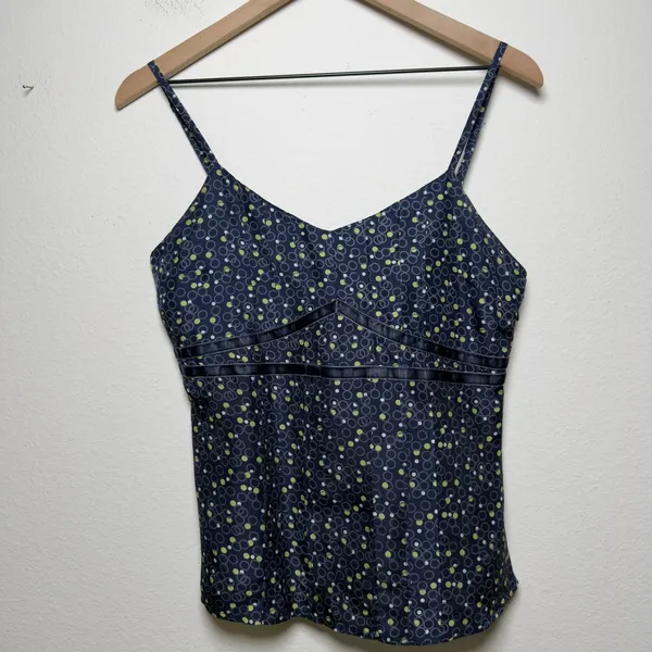 Fossil Women 100% Silk Cami Top Medium Blue Polka Dot Preppy Whimsigoth Fairy‎ - Image 2