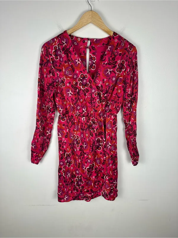 Anthropologie Maeve Pink Satin Floral Wrap Midi Dress Women’s Sz XS - Image 2