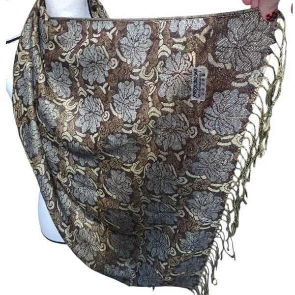 Women's Woven Reversible Floral Pashmina Wool Silk Shawl Wrap Scarf - Image 2