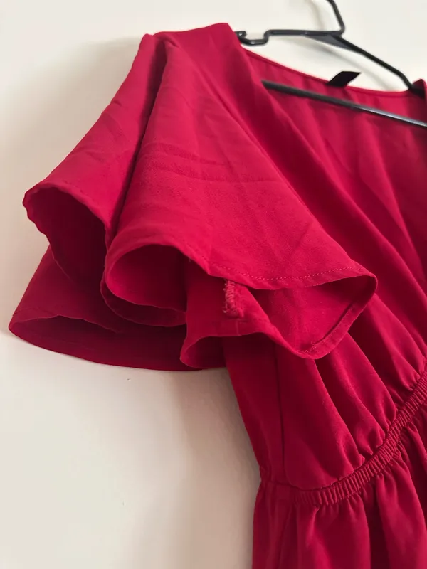 SheIn Red Flutter Sleeve Deep V Neck Fit & Flare Mini Dress L 8/10 - Image 4