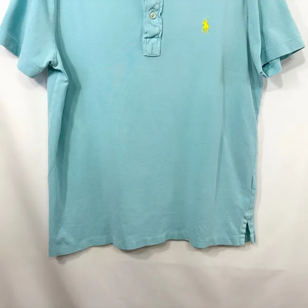 Polo Ralph Lauren Men Medium Polo Shirt Light Blue Yellow Pony Short Sleeve 1520 - Image 4