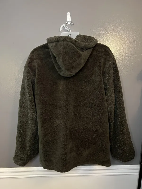 BB Dakota Jacket Womens Medium Olive Reversible Hooded Fleece Button 15099 - Image 4