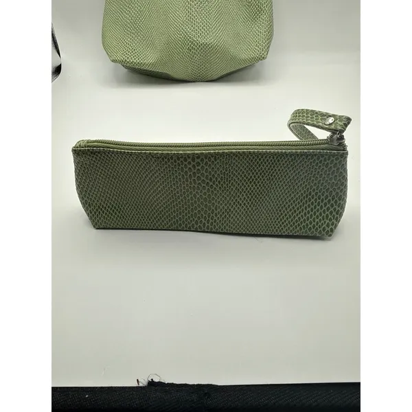 Green Snakeskin Embossed Cosmetic Bag Set Faux Leather Makeup Pouches 2 Piece - Image 2