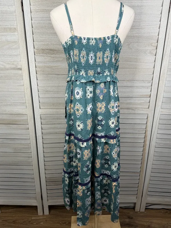 UNIVERSAL THREAD Women's Blue Patchwork Floral Smocked Boho Maxi Dress-Large - Image 4