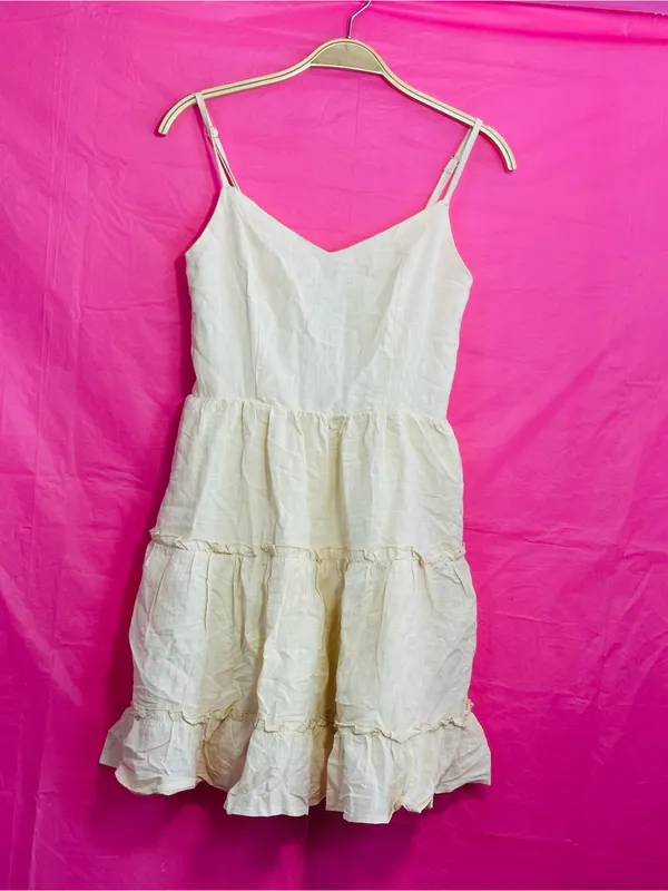 Lightweight Cream Tiered Mini Dress with Spaghetti Straps - Image 9