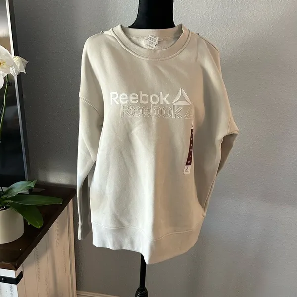 Reebok Relaxed Fit Logo Sweatshirt Pullover Cream Ivory Small NWT - Image 5