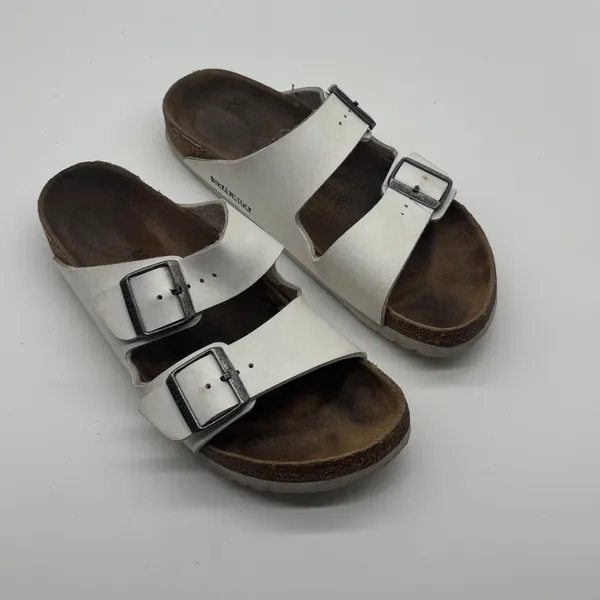 Birkenstock Arizona White Birko-Flor Two Strap Slide Sandals Womens 40 L9 M7 - Image 8