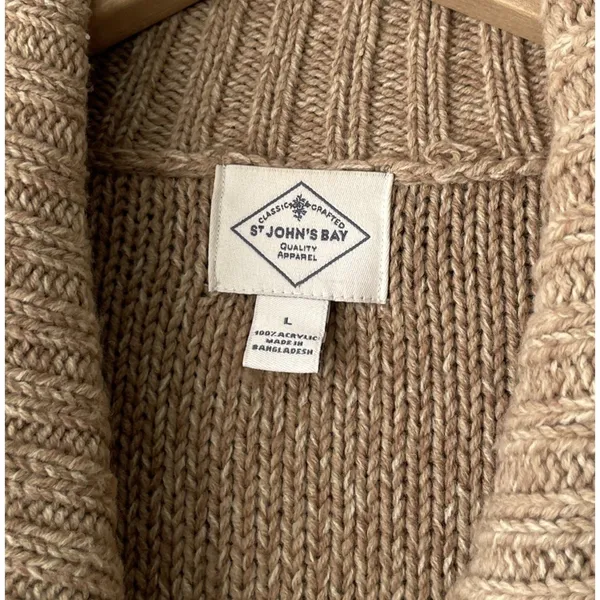 Y2K Cable Knit Cardigan Size Large Tan Button Sweater Pockets Chunky Academia - Image 5